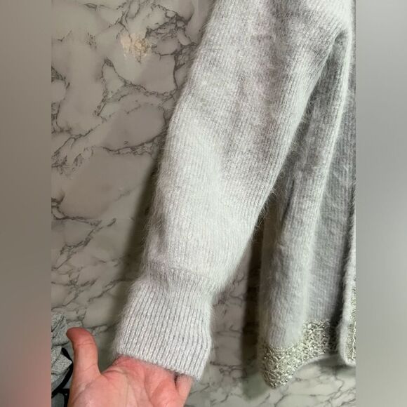 A.B.C White Beaded Angora Rabbit Hair Cardigan Sweater Coat Size OS - Picture 2 of 7